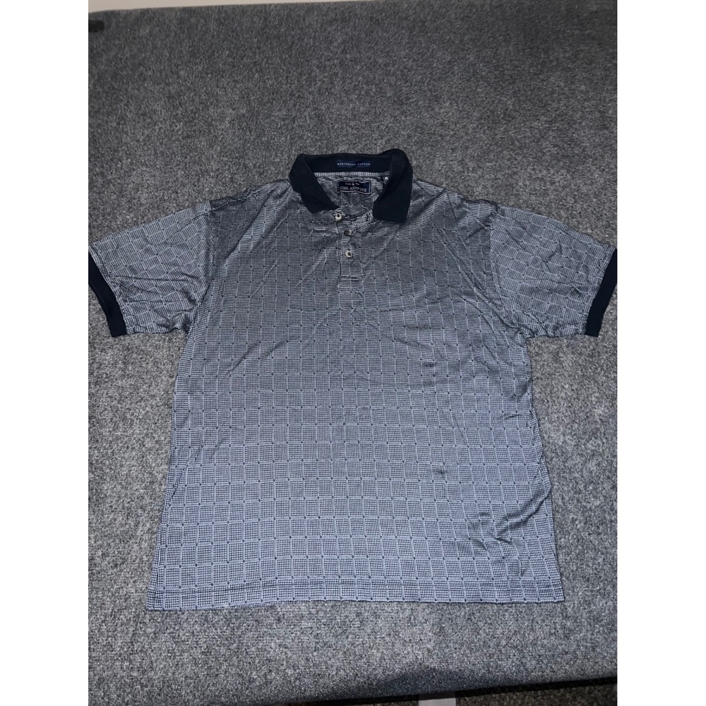 John Ashford Mens Mercerized Cotton Polo Shirt Blue White Pattern Size L